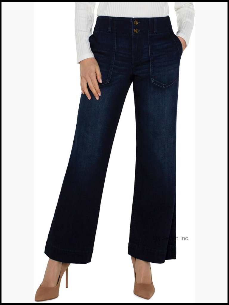 Mid-Rise Wide Leg Stretch Denim Jeans With Patch Pockets
